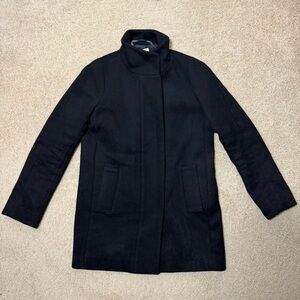 J. Crew City Wool Black Coat Size 0 Minimalist Neutral Office Warm Comfy Basic